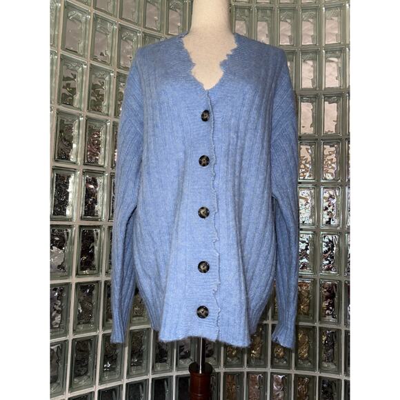 Helmut Lang Cardigan Wool/Alpaca Distress Button Blue Italian Yarn - Size Medium - Picture 7 of 12